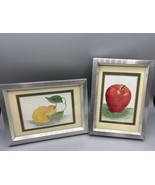 Set Of 2 Framed Watercolor Fruit Prints Apple &amp; Pear Signed Decor Kitchen - $406.24 MXN