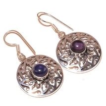 Blue Amethyst Cabochon Gemstone 925 Silver Overlay Handmade Drop Dangle Earrings - £7.84 GBP