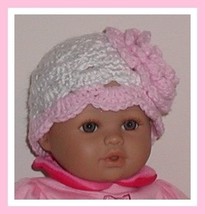 White Hat For Preemie Baby Girls, Pink White Preemie Girl Hat With A Flower - £8.65 GBP