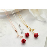 Red Rose Flower Chain Crystal Rhinestone Pendant Necklace Fashion Women ... - $20.44 CAD