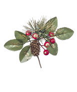 Christmas Green Gold Pick With Berry And Pinecones Glitter 6.3 X 2.76Inches - $277.92 MXN