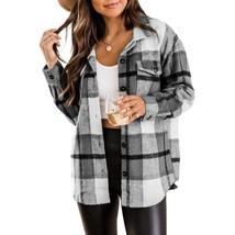 Casual Plaid Flannel Button Down Jacket Shacket Long Sleeve Fall Outfit ... - $29.70