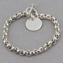 Vintage Silpada Sterling Rolo Link Chain Toggle Bracelet w/ Engravable Tag B0481 - £47.44 GBP