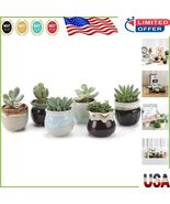 Decorative Succulent Pots Set of 6 - Tiny Glazed Ceramic Planters with D... - $473.33 MXN