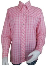 70s Levis For Gals Flocked Pearl Snap Button Up Western Top Womens L Pink Check - £155.05 GBP