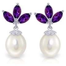 Galaxy Gold GG 14k White Gold Freshwater Pearl Earrings with Amethysts - $409.90