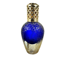 Crystal and Cobalt Blue Fragrance Oil Lamp Textured Gold Sections Heavy 7 in HTF - £37.47 GBP