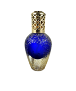 Crystal and Cobalt Blue Fragrance Oil Lamp Textured Gold Sections Heavy ... - £37.31 GBP