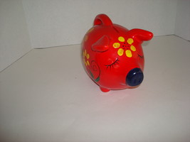 Red Piggy Bank With Yellow Flowers - $15.00