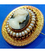 Antique Memento mori Brooch Victorian 14k Gold Deco Pendant Onyx Cameo P... - $4,913.68 CAD