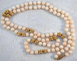 Angel Skin White Blush Coral Blush Bead Necklace 14k Gold Accent Beads &amp; Clasp - £397.43 GBP