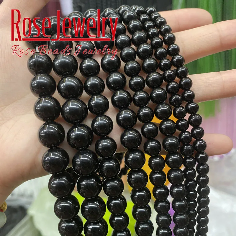 AAA+ Natural Black Agates Beads Black Onyx Round Loose Stone Beads For Jewelry - £8.82 GBP+