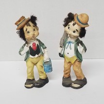 2 Tilso Hobo Clowns Ceramic Blue Eye Black Hair Hats Smiling Set - £8.59 GBP