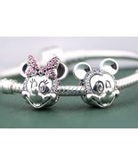 925 Sterling Silver Disney Shimmering Minnie  &amp; Mickey Portrait Clip Charm  - £14.08 GBP