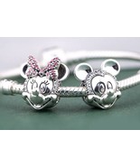 925 Sterling Silver Disney Shimmering Minnie  &amp; Mickey Portrait Clip Charm  - $25.93 CAD