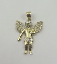 10k Yellow Gold Baby Angel Charm Pendant With CZ Stones - £98.49 GBP