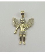 10k Yellow Gold Baby Angel Charm Pendant With CZ Stones - £98.32 GBP