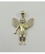 10k Yellow Gold Baby Angel Charm Pendant With CZ Stones - $125.00