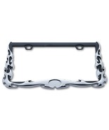 Black &amp; Chrome Flame 2 Hole Metal Car Truck Universal License Plate Fram... - $17.63 CAD