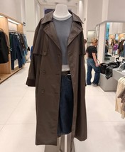 ZARA BNWT 2025. DARK BROWN LONG WAXED TRENCH COAT CORDUROY CUFFS. 5854/7... - $147.71