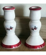Royal Seasons Stoneware Christmas Holly Snowman Taper Candle Holders See... - €10,08 EUR