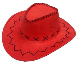 RED COLOR SOFT LEATHER STYLE WESTERN COWBOY HAT cowgirl unisex HEAD WEAR... - £9.74 GBP