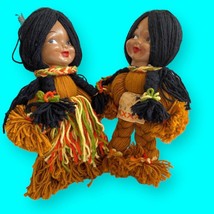 Yarn Dolls Native American, Braided Black Hair, Multicolor Clothes 15” Vtg - £27.06 GBP