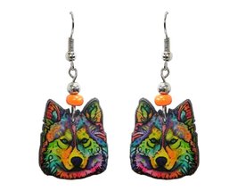 Wolf Animal Graphic Dangle Earrings - Womens Fashion Handmade Jewelry Na... - £11.72 GBP