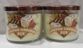 Bath &amp; Body Works 3-wick Scented Candle Lot Set of 2 PUMPKIN CINNAMON BUN - £53.02 GBP