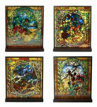 Louis Comfort Tiffany Four Seasons Set Mosaic Stained Glass Art With Base Decor - £247.79 GBP