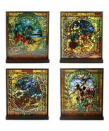 Louis Comfort Tiffany Four Seasons Set Mosaic Stained Glass Art With Bas... - $428.93 CAD