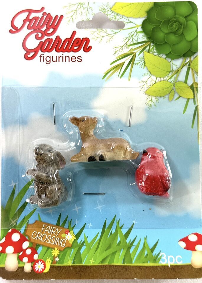 NIB Fairy Garden Figurines Miniature Animals Deer Rabbit Robin - $3.58