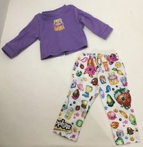 15&quot; doll clothes hand made outfit or pajamas Shopkins purple top print p... - $11.87