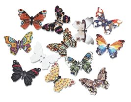 3 pcs Butterfly Buttons, Wooden Colorful Butterflies Buttons - £2.39 GBP