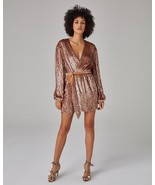 Retrofete Bronze Gabrielle Wrap Belted Robe Sequin Mini Dress Size Small - $247.49