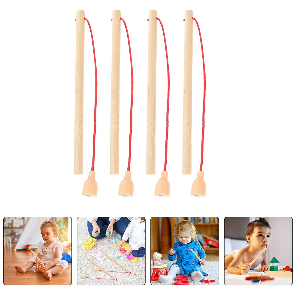 4 Pcs Wooden Fishing Rod Game for Kids Rods Puzzle Toys Accessories Magnetic - £9.04 GBP