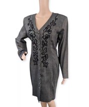 Vintage Long Sleeve Dress 80s 90s Dawn Joy Button Front 13 - $24.00