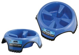 Skid Stop Slow Feeder Dog Bowl Blue Plastic Rubber Base Control Dish Choose Size - £10.06 GBP+