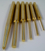 6pc SOLID BRASS PUNCH SET Center and PIN Non Sparking 5-3/4 Long 58 Bras... - £23.94 GBP