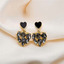 Black Crystal &amp; 18K Gold-Plated Heart Drop Earrings - £11.18 GBP