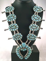 Vintage Navajo Turquoise Clusters Squash Blossom Necklace, Sterling Silver, c80s - £2,674.67 GBP