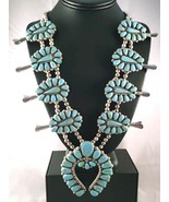 Vintage NAVAJO TURQUOISE CLUSTERS SQUASH BLOSSOM NECKLACE, Sterling Silv... - £2,692.80 GBP