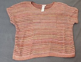 Dress Barn Womens Plus Sz 2X Pink Open Knit Casual Career Short Sleeve Sweater  - £15.73 GBP