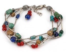 Vintage Silpada Sterling Multi-Stone Bead Liquid Silver 4-Strand Bracelet B0788 - £40.08 GBP