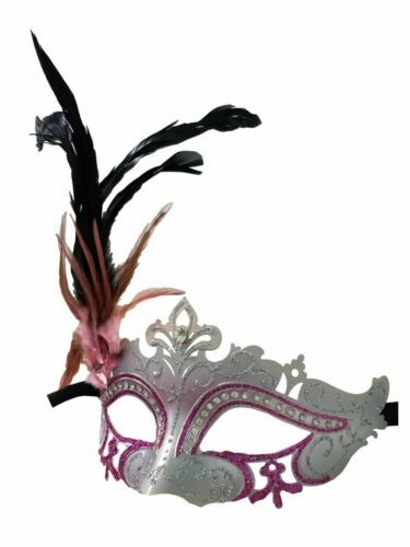 Gold Leaf Off White Antique Masquerade Mask Paper Mache Mardi Gras Stick