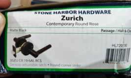 Passage Levers w/ Round Rosette Matte Black, Stone Harbor HL720730 Zurich - $37.27 CAD