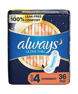 Always Ultra Thin Pads Size 4 Overnight Absorbency Unscented with Wings,... - £9.73 GBP