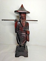 Hand Carved Wood Chinese Man Sculpture - Stick notched on each end  - £11.42 GBP