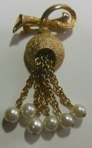 Vintage Unusual Gold-tone Dangling Faux Pearl Bead Brooch - £43.63 GBP