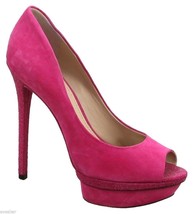 B BRIAN ATWOOD Platform Pump Pink Suede Leather Peep Toe Glitter Heel 7.5 - £242.23 GBP